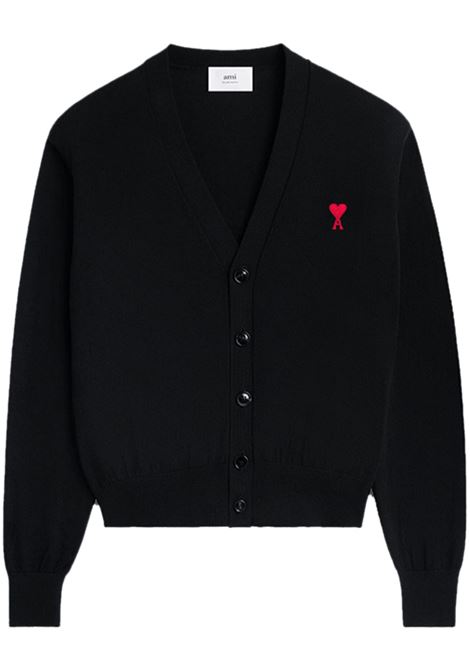 Black logo-embroidered cardigan - AMI men